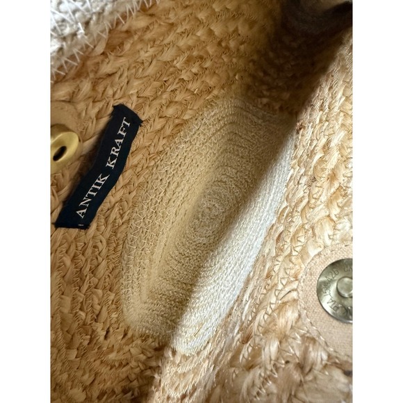 Antik Kraft Straw & Embroidered Lace Handbag – Bamboo Handle Boho Beach Bag - Picture 5 of 5